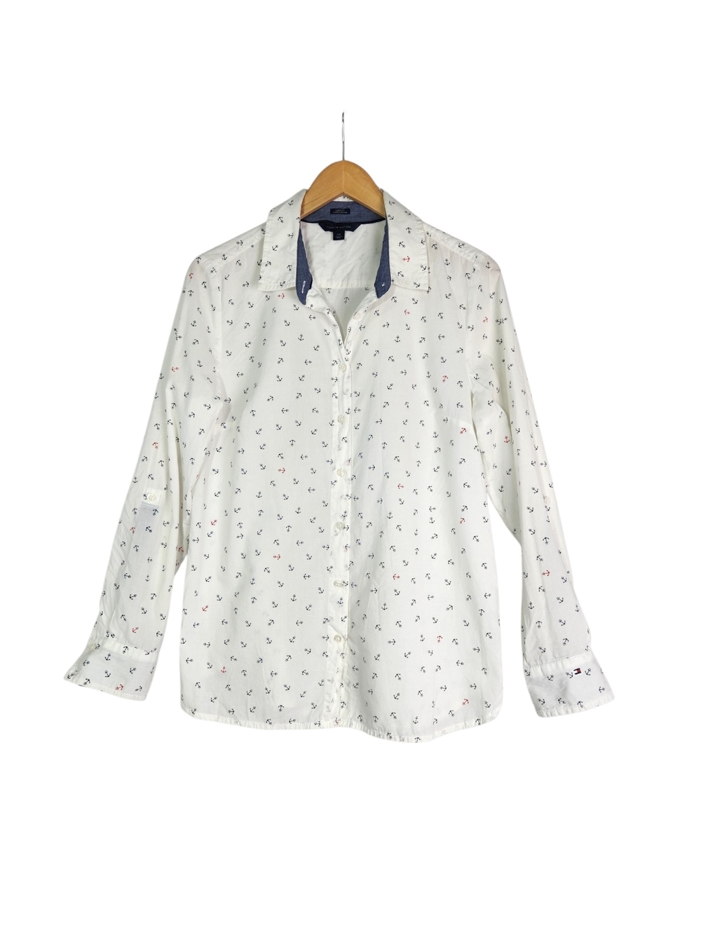 Tommy Hilfiger Anchor Print Button Down Shirt Size Large Coastal Nautical Preppy